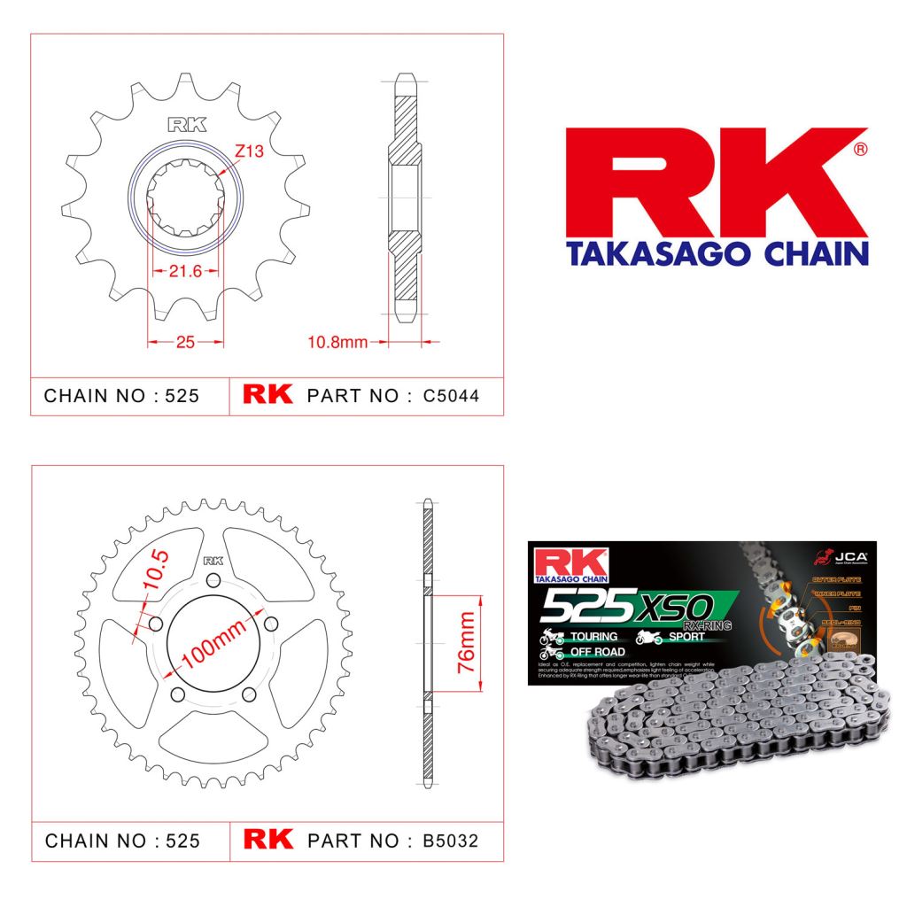 Rk X-ring Zincir Dişli Set 525 XSO 108 L-14/44T