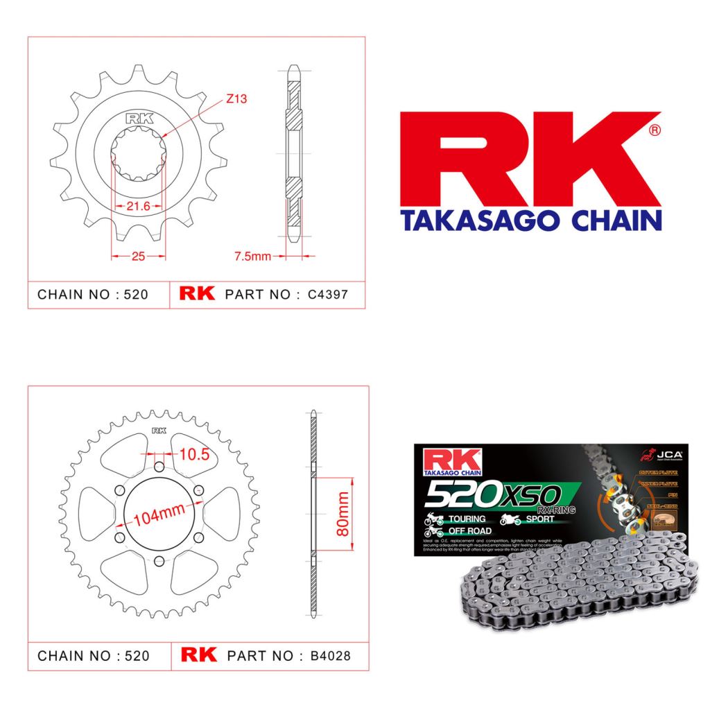 Rk X-ring Zincir Dişli Set 520 XSO-16/43T