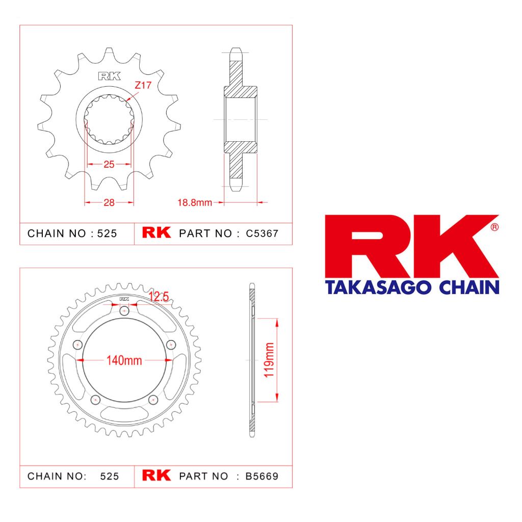 Rk Ön Arka Dişli 525 - 17/44  T