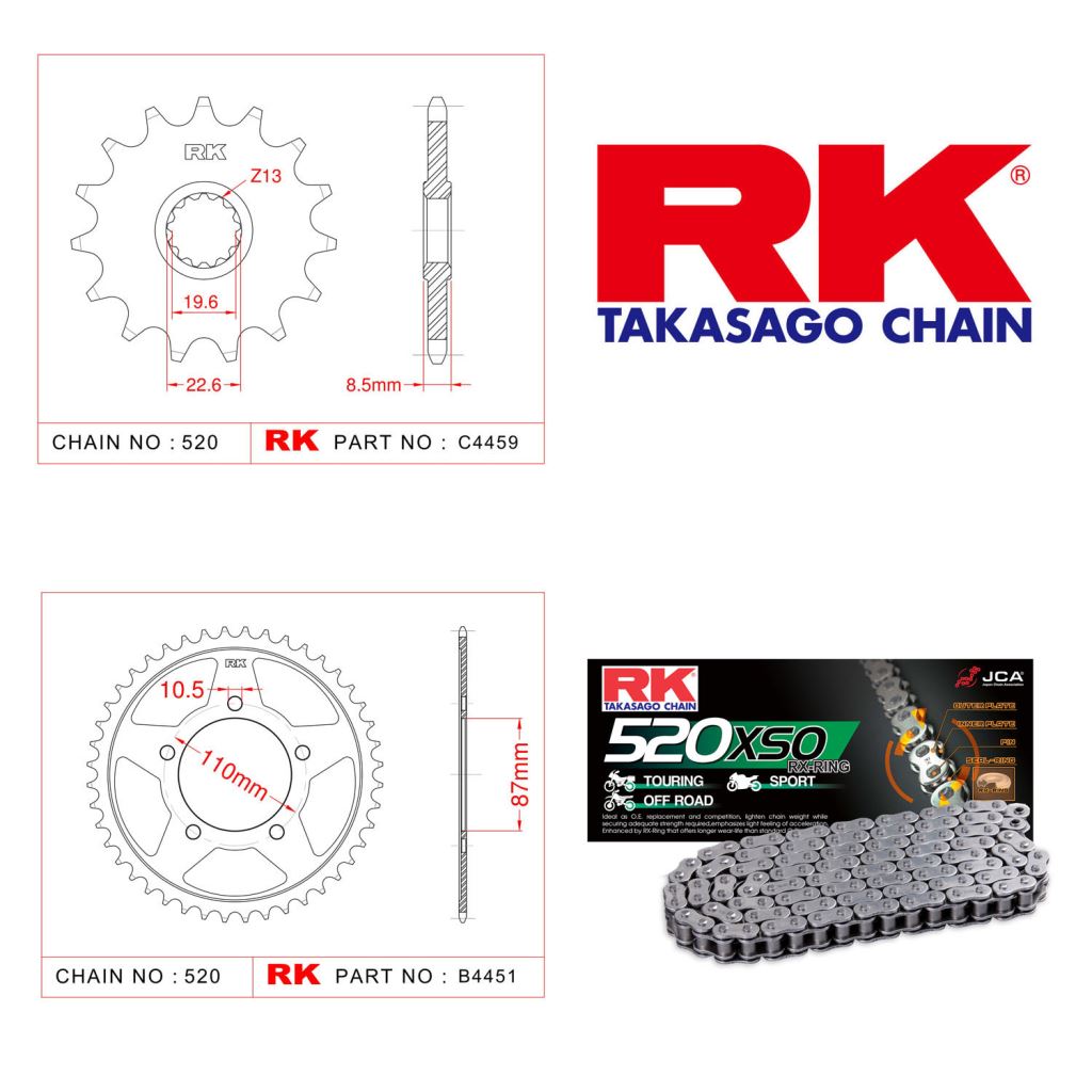 Rk RX-ring Zincir Dişli Set 520 XSO 14/46 T