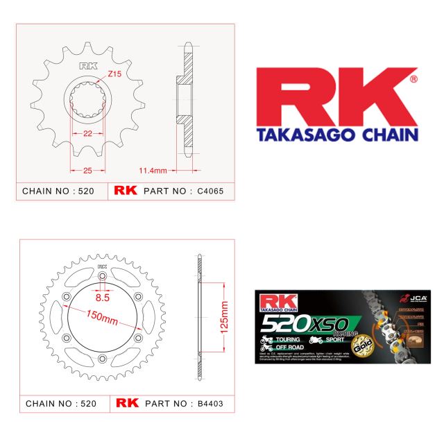 Rk X-ring Zincir Dişli Set 520 XSO 15/44T